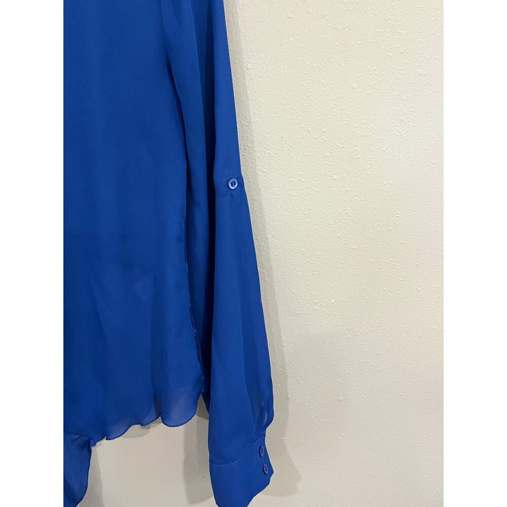 Candie’s Sheer Lace Blouse Womens Medium Blue Button Up Sheer Top - Picture 9 of 13